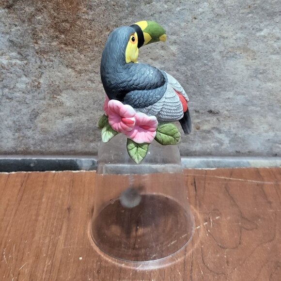 Toucan Bird Figurine on a Glass Bell  Silver Tone Chain Glass Ball - Picture 7 of 9